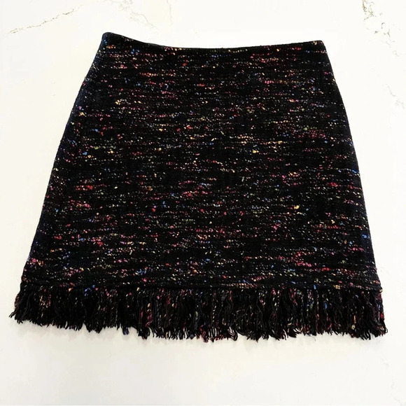 GANNI Rainbow Tweed Wool Fringe Mini Skirt | 34 | US 2 - Picture 9 of 13